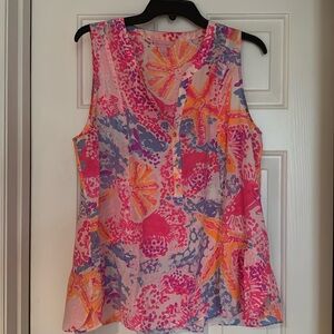 Lilly Pulitzer Kery Silk Top Bohemian Beach Print Size Large EUC